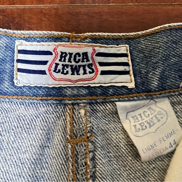 VINTAGE Denim Mini Jean Skirt Rica Lewis Raw Hem Vtg Size 44 / US 12 - Picture 7 of 10